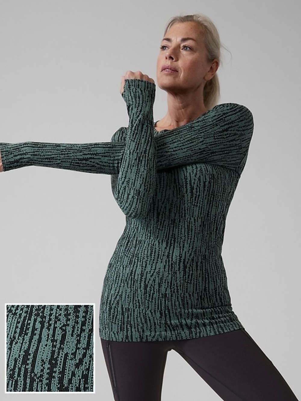Athleta Flurry Elemental Women’s Black and Green Long Sleeve Top
